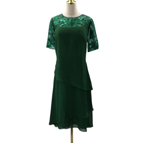 Unbranded Dresses & Skirts - MOTHER OF BRIDE 16 2X plus green sequin ruffle formal party knee dress NEW B149